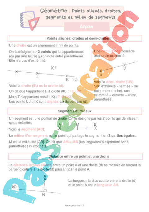 Points Align s Droites Segments Et Milieu De Segments Le on De 
