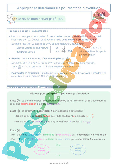 Appliquer Et D terminer Un Pourcentage D volution 3 me Brevet Des 