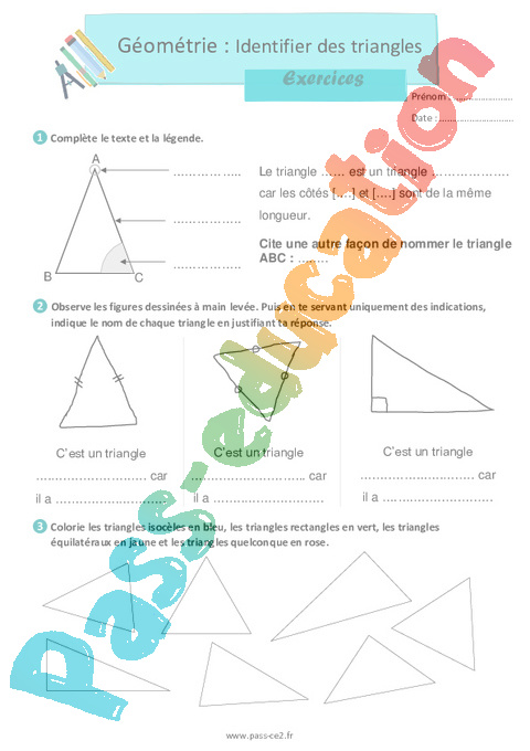 Identifier des triangles – Exercices pour le ce2 - PDF à imprimer