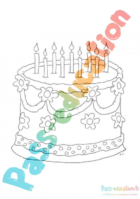 Coloriage Gâteau Anniversaire Mignon - télécharger et imprimer gratuit sur