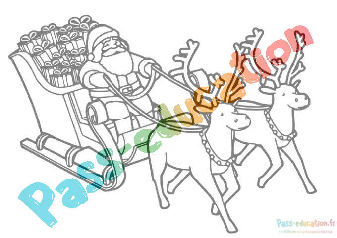 Coloriage à imprimer gratuitement : traineau père noël – activité 