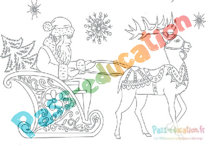 Coloriage à imprimer gratuitement : traineau père noël – activité