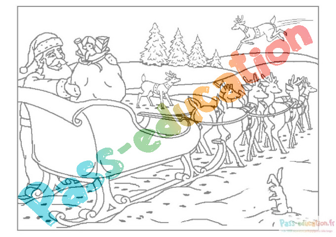 Coloriage à imprimer gratuitement : traineau père noël – activité 