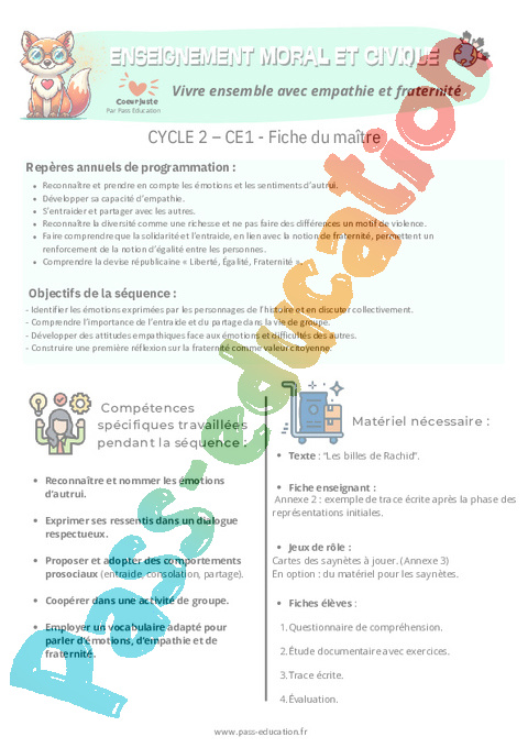 Leçon, exercice et évaluation :<br/> Altérité et sociabilité : CE1