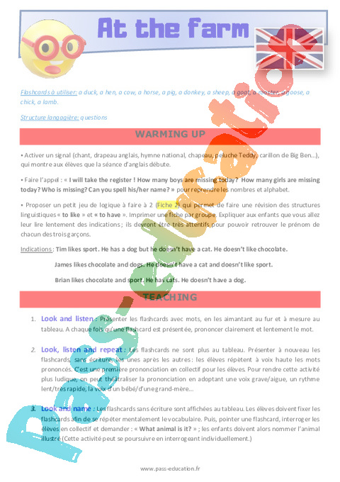 Leçon, exercice et évaluation :<br/> Animals - Anglais : CM2