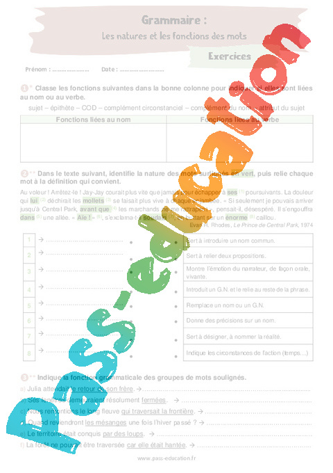 Cours et exercice : Classes de mots : 4ème
