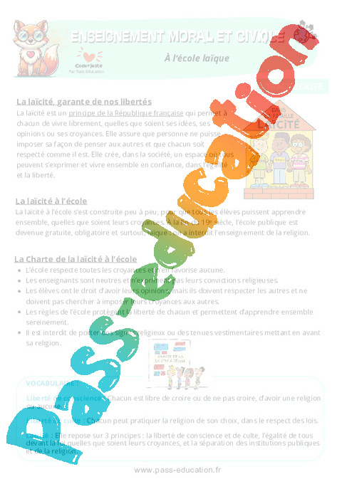 Leçon A l'école laïque : CM2