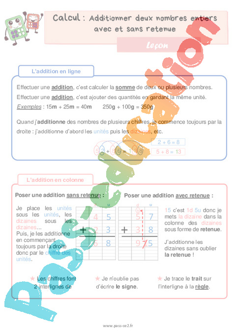 Leçon Addition / Dénombrement : CE2