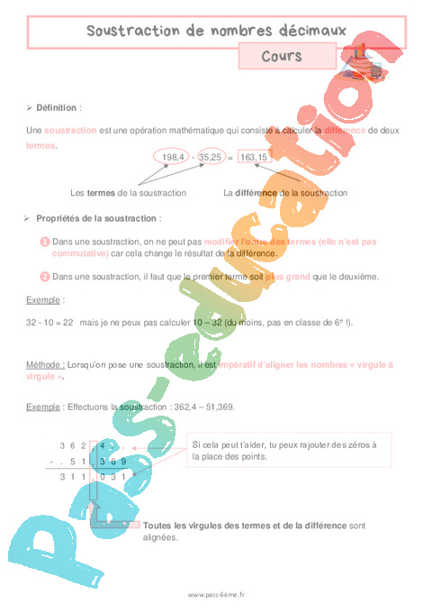 Cours Addition / Soustraction : 6ème