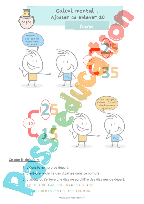 Leçon Ajouter ou enlever 10 : CE1