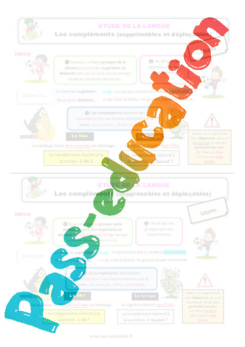 Leçon Complément de phrase / complément circonstanciel : CE1