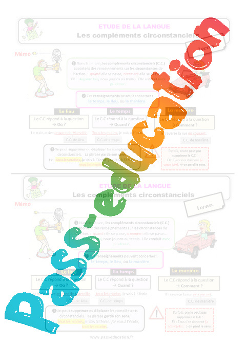 Leçon Complément de phrase / complément circonstanciel : CE2