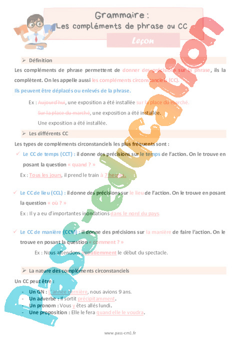 Leçon Complément de phrase : CM1