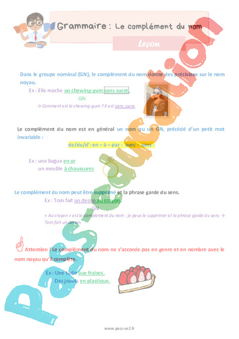 Leçon Complément du nom : CE2