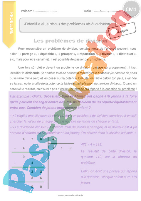 Leçon De divisions : CM1