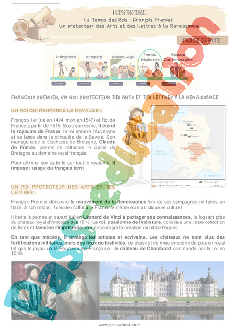 Leçon François Ier, la Renaissance : CM1