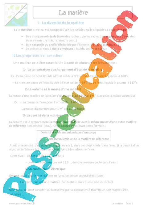 Cours La matière : 6ème