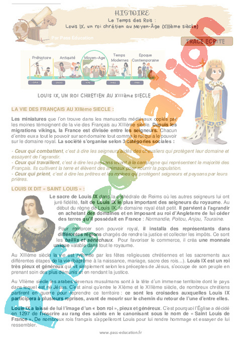 Leçon Louis IX, le roi chrétien : CM1