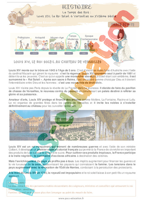Leçon Louis XIV, le roi Soleil : CM1