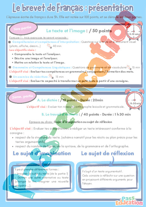 Cours Méthodologie épreuves brevet : 3ème