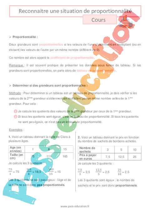 Cours Notion de proportionnalité : 6ème