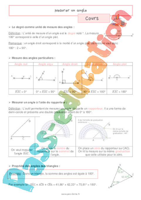 Cours Notions d'angles : 6ème