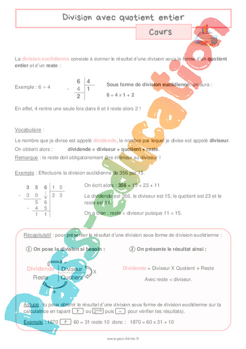Cours Opérations nombres entiers : 6ème