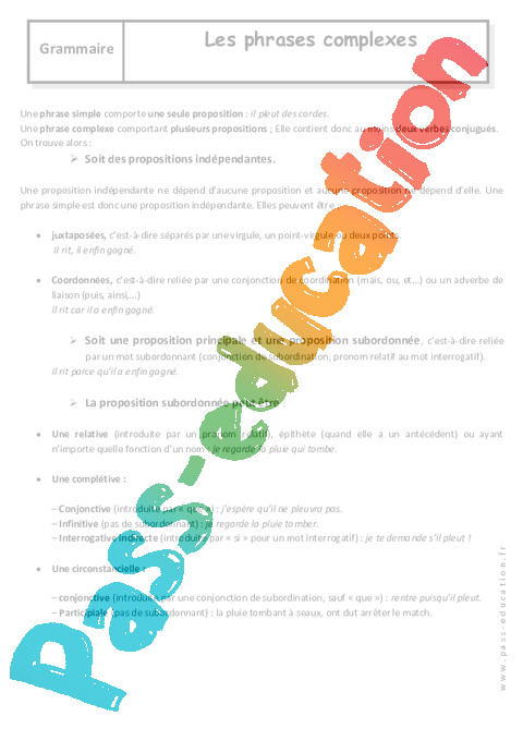Cours Phrase simple et complexe : 3ème