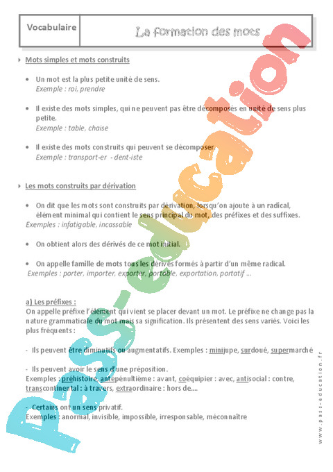 Cours Radical Prefixe Suffixe 4eme