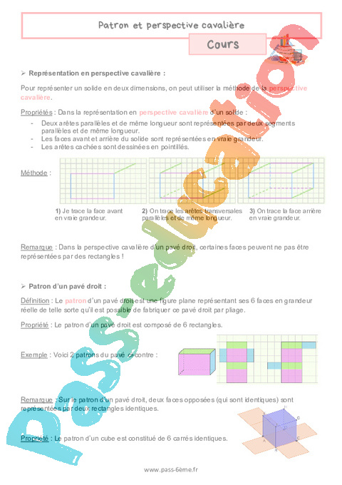 Cours Représentation en perspective cavalière : 6ème