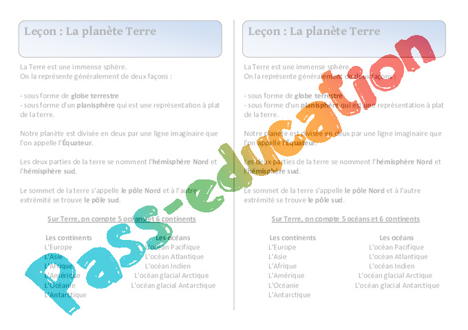 Leçon Représenter la terre : CE1
