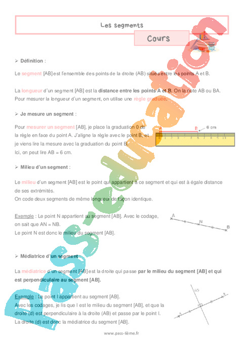 Cours Segments : tracer, mesurer, comparer : 6ème