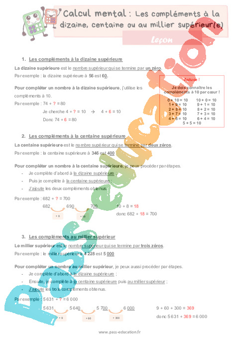 Leçon Stratégie de calcul mental : CM1