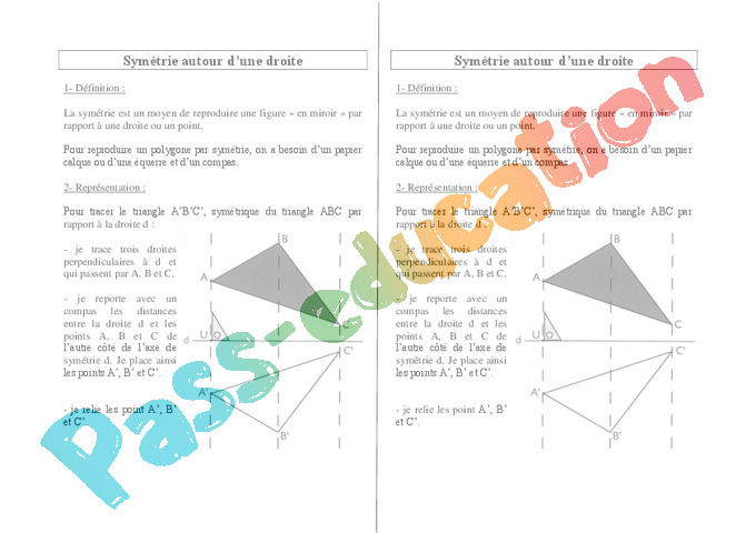 Leçon, trace écrite Symétrie axiale : CE2 - Cycle 2 - Pass Education