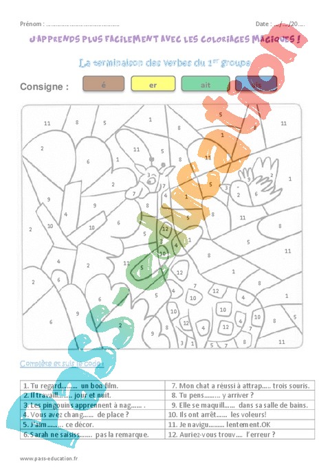 Coloriage magique Groupes des verbes : CM2 - Cycle 3