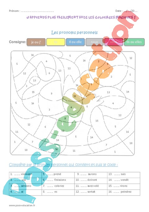 Coloriage magique Pronom  CE1  Cycle 2