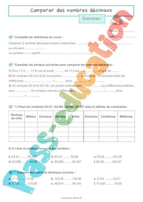 Cours et exercice : Comparer des nombres décimaux : 6ème