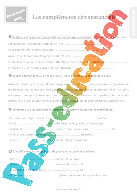 Leçon, exercice et évaluation :<br/> Complément de phrase / complément circonstanciel : CM2