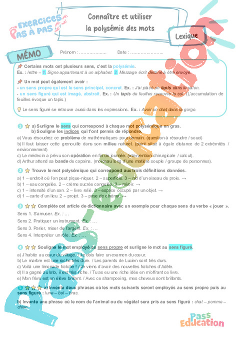 Cours et exercice : Connaître et utiliser la polysémie des mots : 6ème