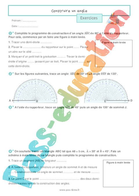 Cours et exercice : Constructions géométriques : 6ème