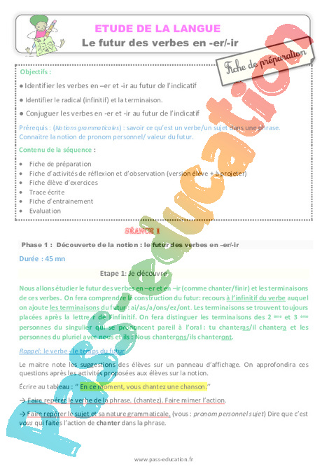 1er groupe - Futur de l'indicatif - Conjugaison - Français - Cycle 3 - Séquences didactiques CRPE 2025