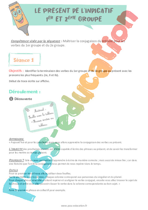 1er groupe - Présent de l'indicatif - Conjugaison - Français - Cycle 3 - Séquences didactiques CRPE 2025