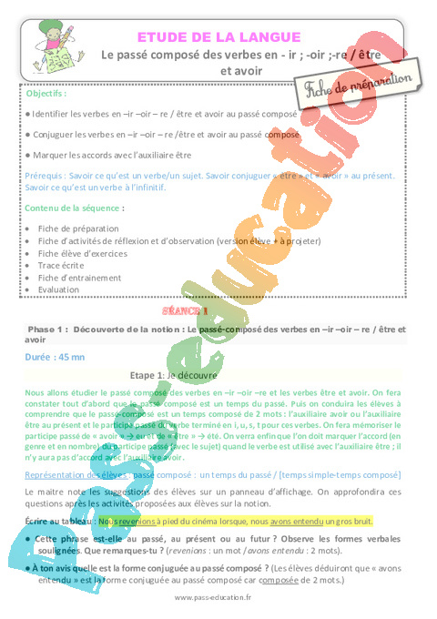 2e groupe - Passé composé - Conjugaison - Français - Cycle 3 - Séquences didactiques CRPE 2025