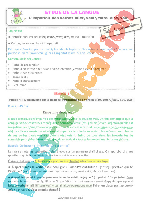 3e groupe - Imparfait de l'indicatif - Conjugaison - Français - Cycle 3 - Séquences didactiques CRPE 2025