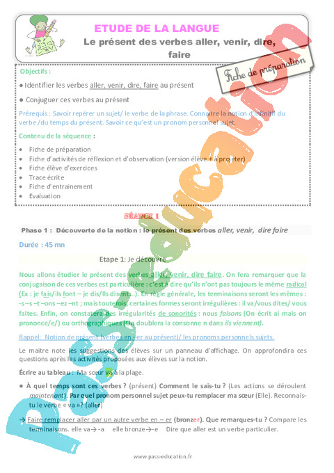 3e groupe - Présent de l'indicatif - Conjugaison - Français - Cycle 2 - Séquences didactiques CRPE 2025