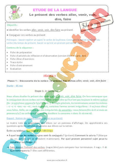 3e groupe - Présent de l'indicatif - Conjugaison - Français - Cycle 3 - Séquences didactiques CRPE 2025