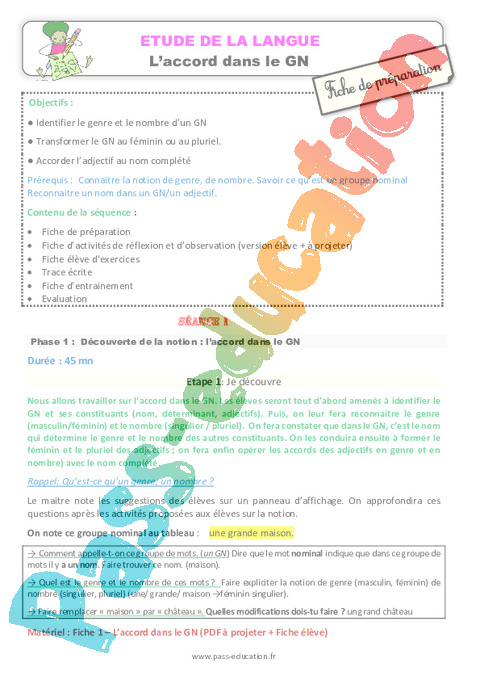 Accord dans le groupe nominal - Orthographe - Français - Cycle 3 - Séquences didactiques CRPE 2025