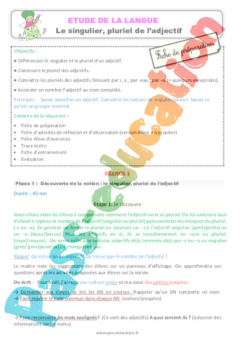 Accord de l'adjectif qualificatif - Orthographe - Français - Cycle 2 - Séquences didactiques CRPE 2025