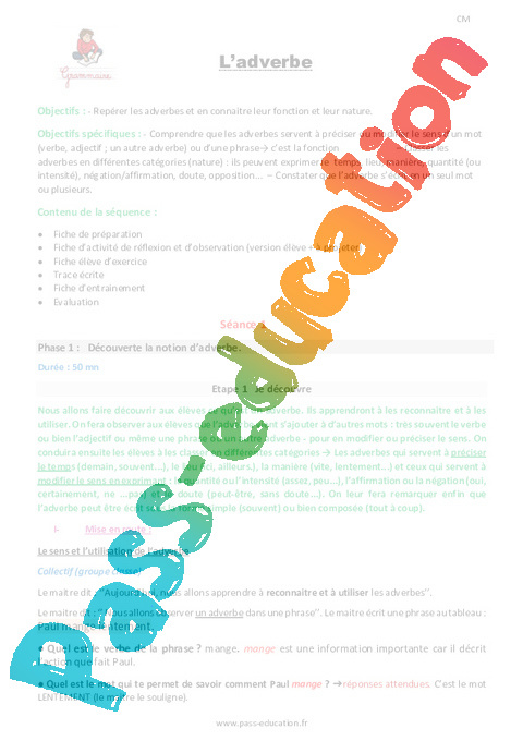 Adverbes - Grammaire - Français - Cycle 3 - Séquences didactiques CRPE 2025