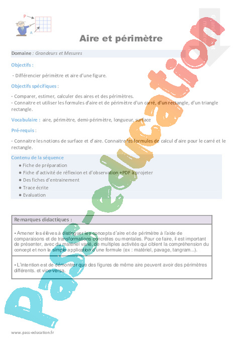 Aires et volumes - Grandeurs et Mesures - Mathématiques - Cycle 3 - Séquences didactiques CRPE 2025